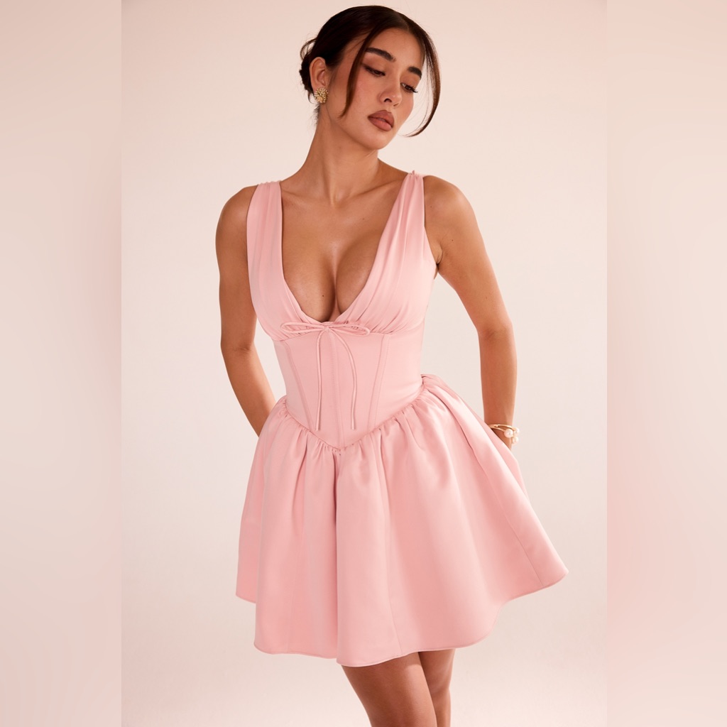 House Of Cb Emmeliette Powder Pink Satin Mini Dress